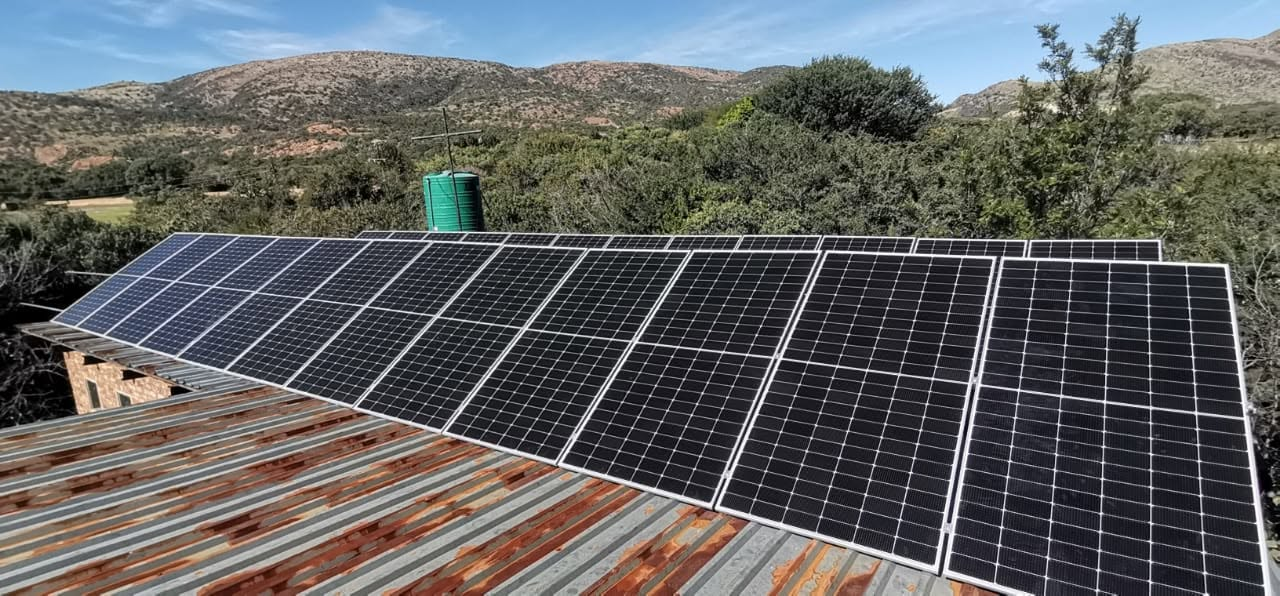 Off-grid solar array in rural area